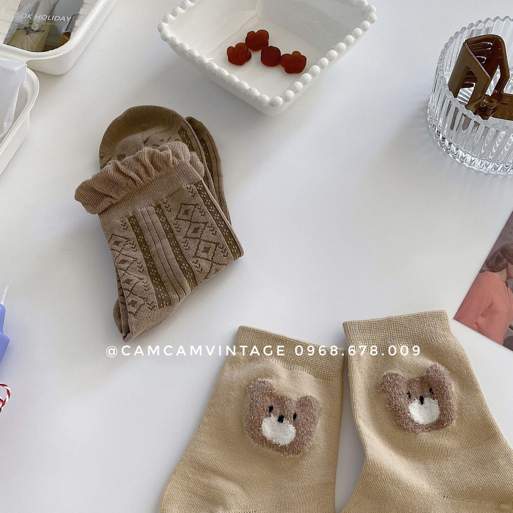 SET TẤT CỔ CAO NAM NỮ  TẤT LOLITA , TONE NÂU VINTAGE , SET TẤT QUÀ TẶNG NOEL NGÀY LỄ