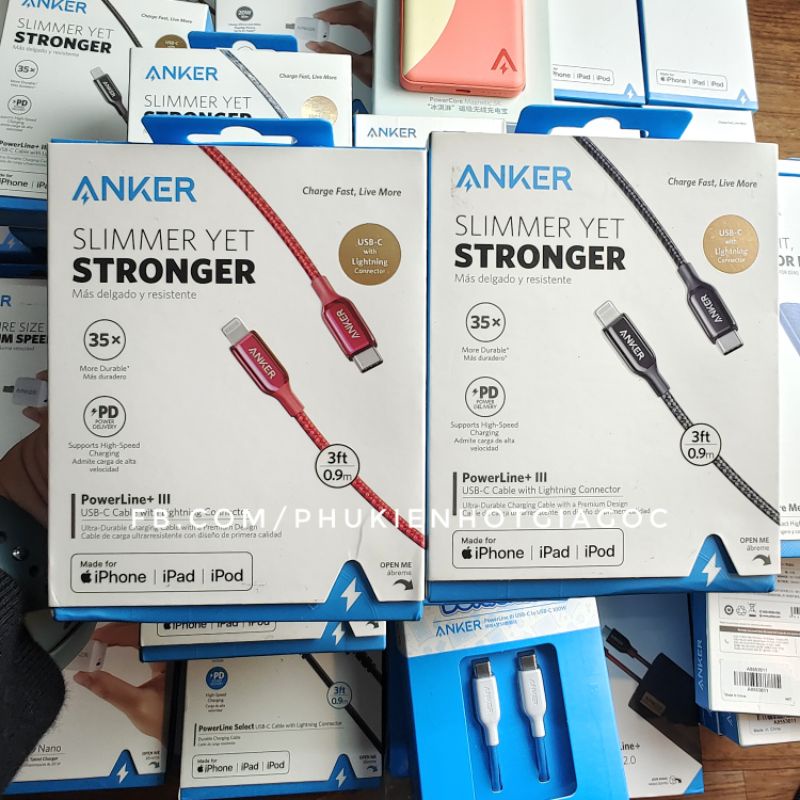 Cáp sạc nhanh PD Anker Powerline+ III Usb C to Lightning Powerline + 3 , A8842 0.9m A8843 1.8m A8832 A8833 A8612 A8632