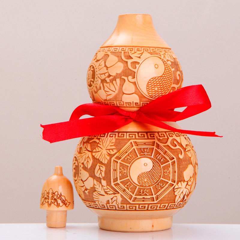 Hồ lô gỗ đào Tiên Thiên Bát Quái cao 18cm