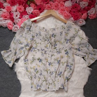 [2hand] Áo voan hoa bo chun eo