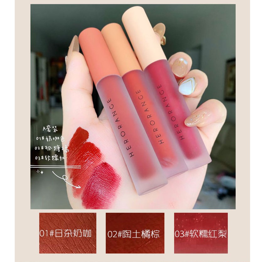 [Flashsale Cuối năm] Set Son Kem HERORANGE set 3 Cây Fluffy Lip Glaze | Thế Giới Skin Care