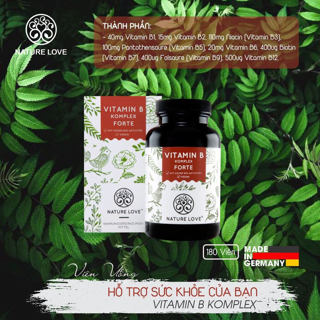 Hỗ trợ hệ thần kinh, tăng cường hệ miễn dịch, hỗ trợ trí não - NATURE LOVE® VITAMIN B KOMPLEX (180 Viên)