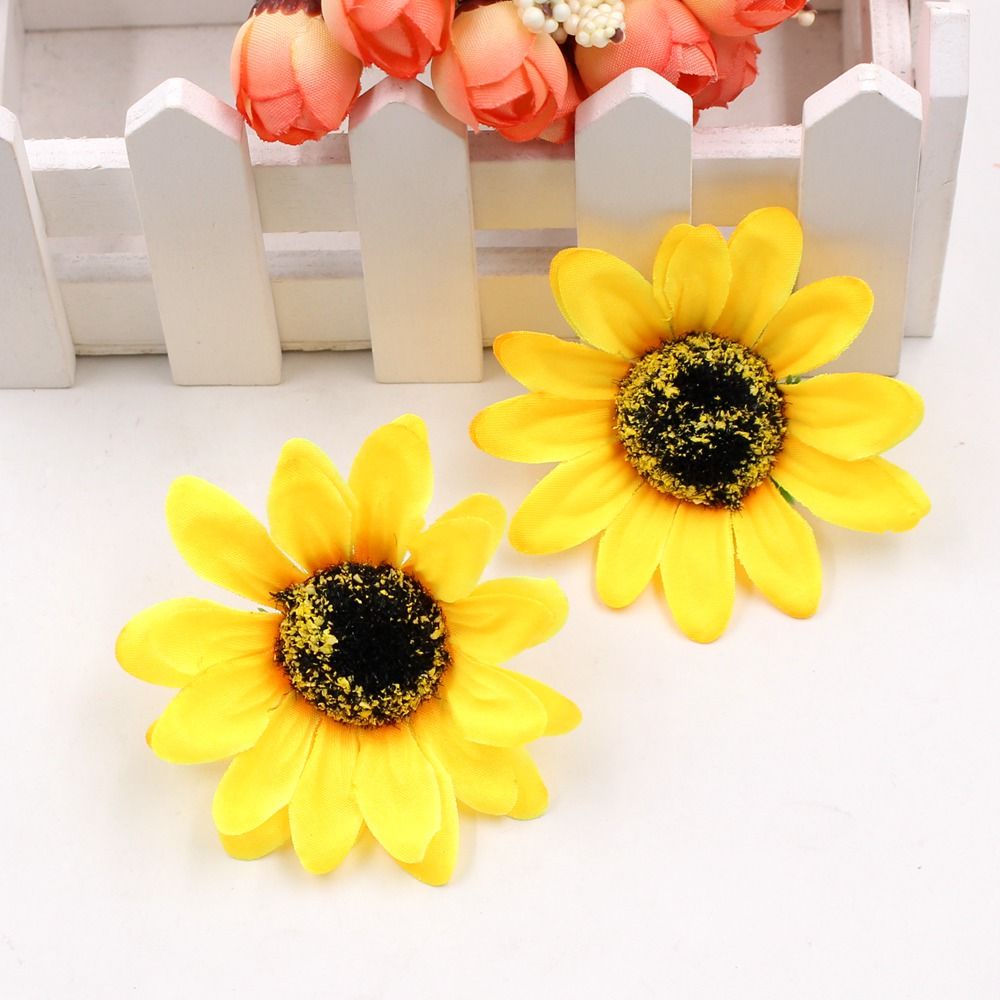 Set 100 bông hoa hướng dương giả bằng lụa trang trí tiệc cưới 4cm