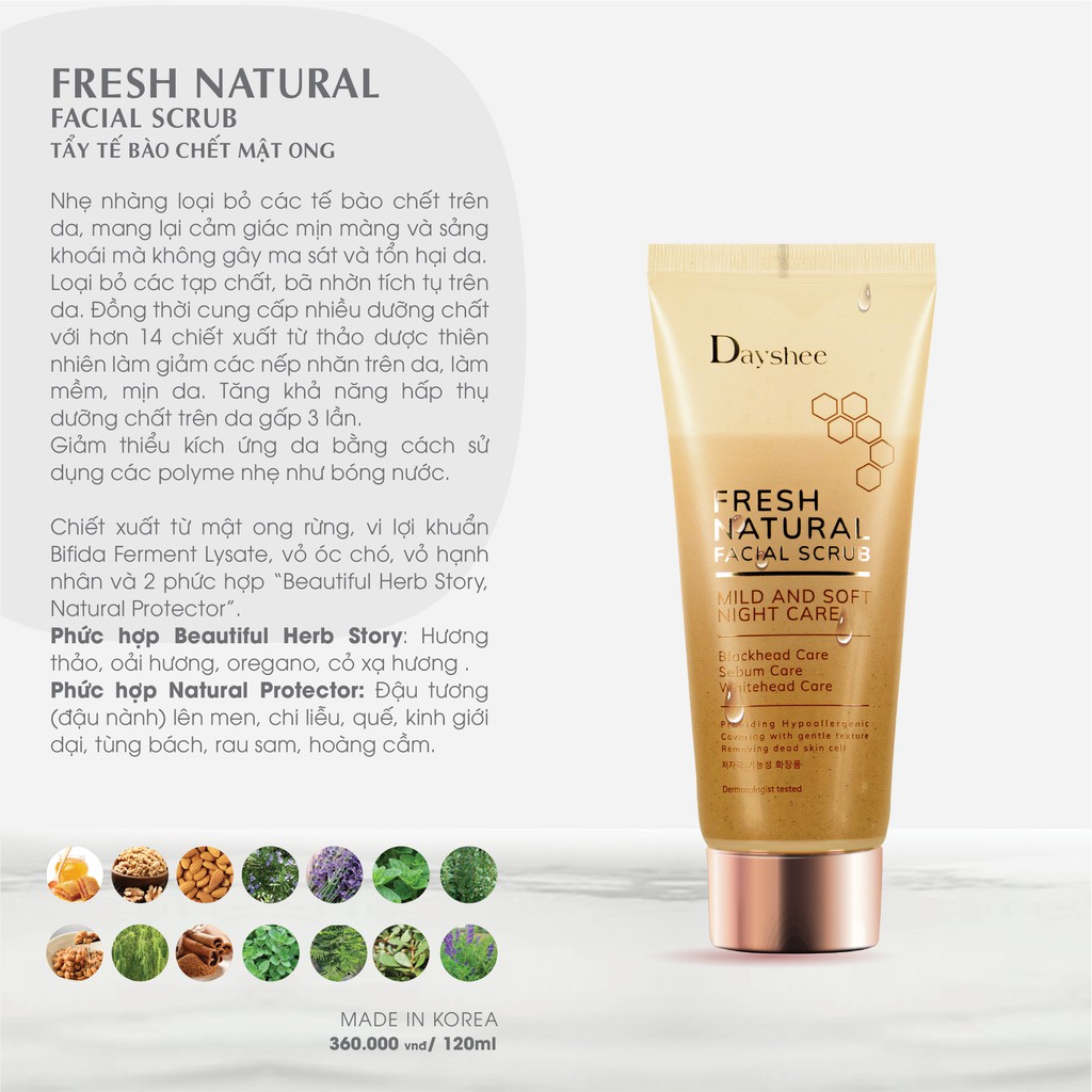 Dayshee Gel Tẩy Tế Bào Chết Dịu Nhẹ Fresh Natural Facial Scrub 100g