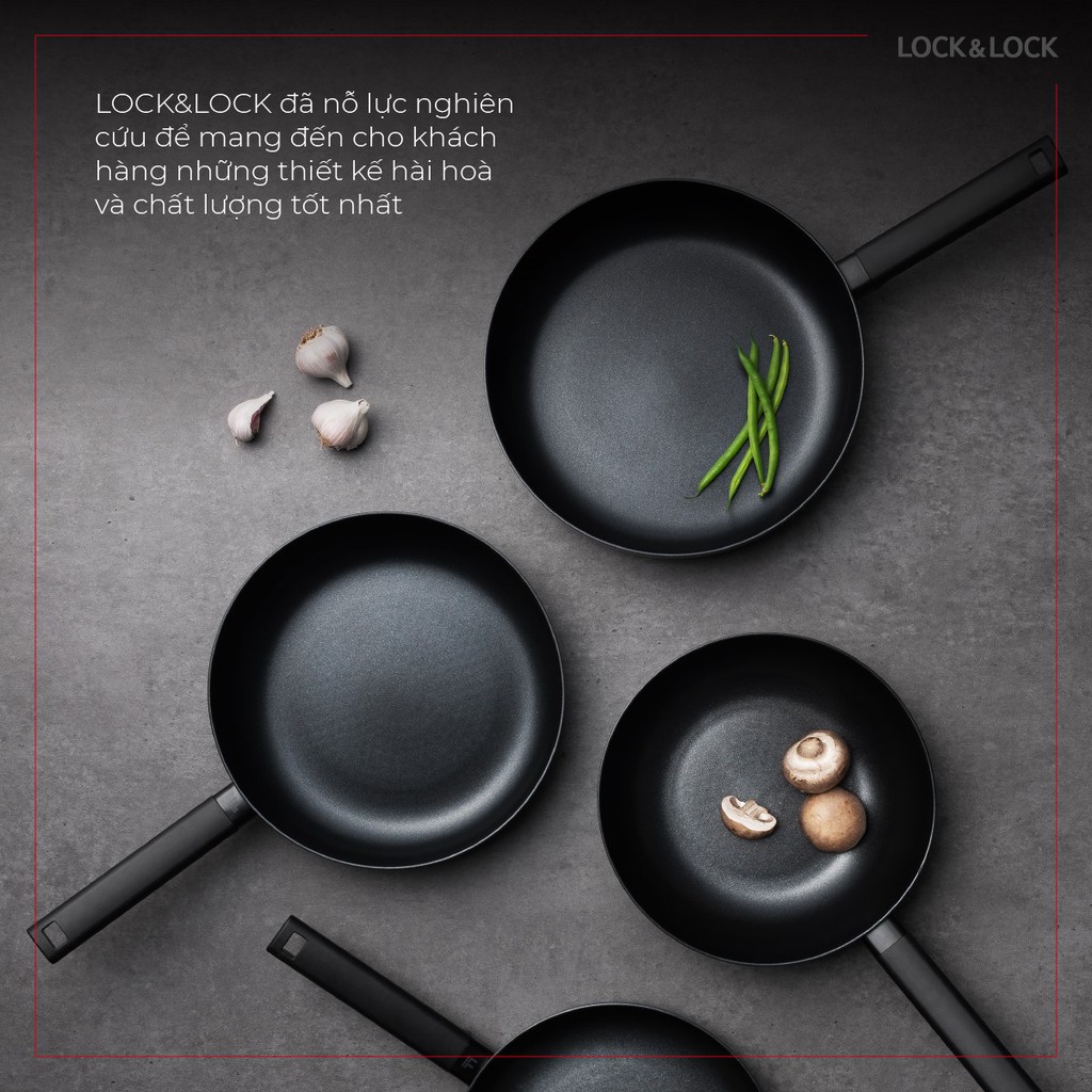 Dòng chảo mới của Lock&amp;Lock- chảo sâu lòng Soma size 24cm/26cm/28, đen huyền bí sang chảnh, phù hợp mọi loại bếp.