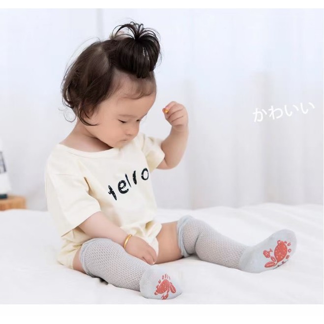 Tất lưới hè cao cổ Hug Elephant chống trượt đến đầu gối cho bé từ 0-3 tuổi túi zip cực đẹp