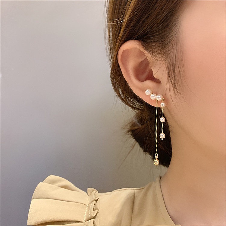 Đôi Bông Tai Dáng Dài Bằng Bạc 925 Đính Ngọc Trai Nhân Tạo Thời Trang Cho Nữ