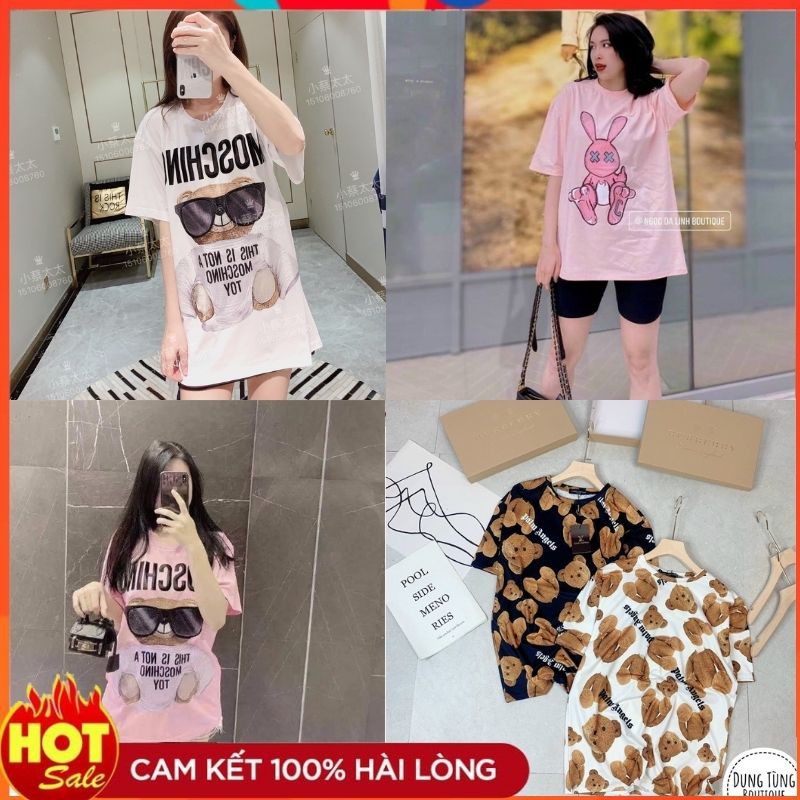 Áo phông gấu Moschino nữ | Áo phông gấu tay lỡ  FORM rộng 100% COTTON