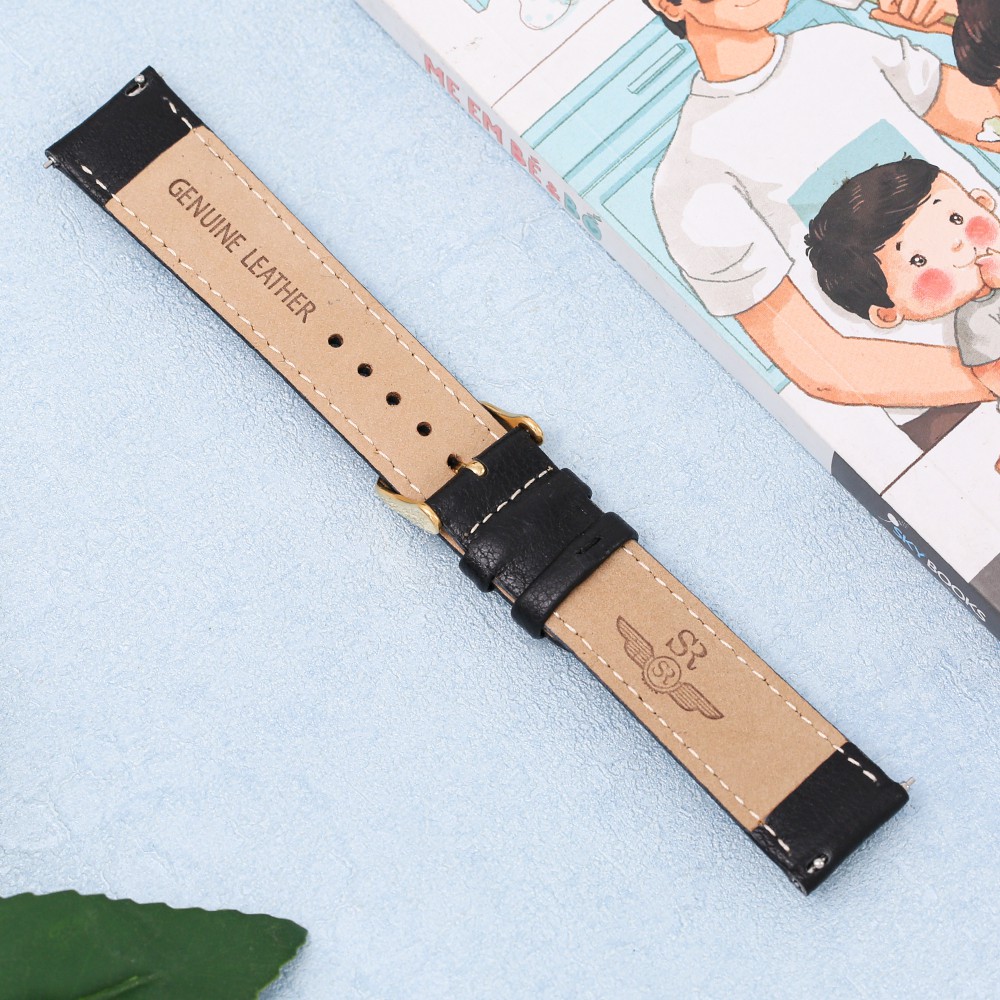 Dây da đồng hồ SR Watch chính hãng 1011.61 Đen