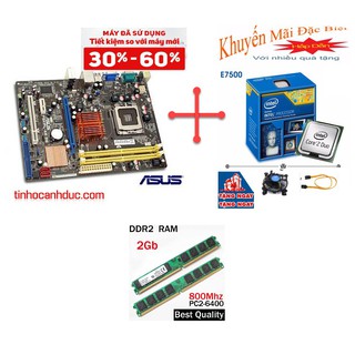 Combo main giga g31 cpu e7500 ram 2g nguyên zin có quạt và chắn main