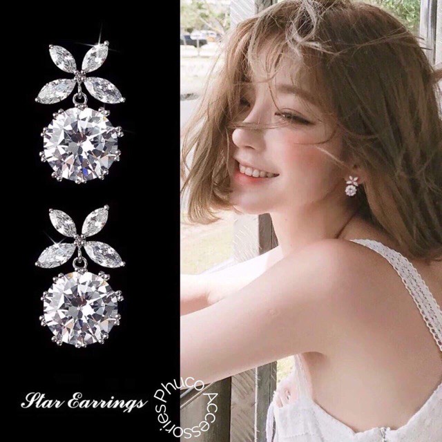 Bông tai hoa đá sang chảnh - LINH'S MIU SILVER - Bông tai nữ bạc ta