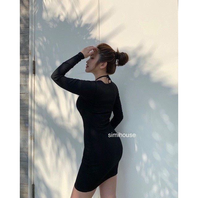 đầm body dáng mini ôm cột dây ngực tay dài sexyx có mút thk