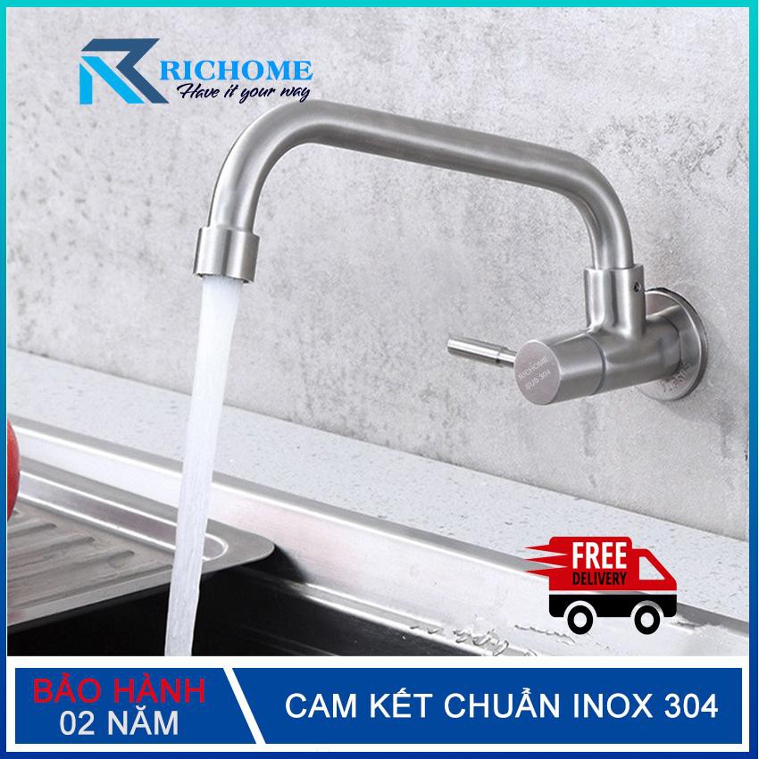 Vòi rửa chén bát đơn lạnh âm tường  OS205 Inox 304  nguyên khối -Bảo hành 02 năm toàn quốc