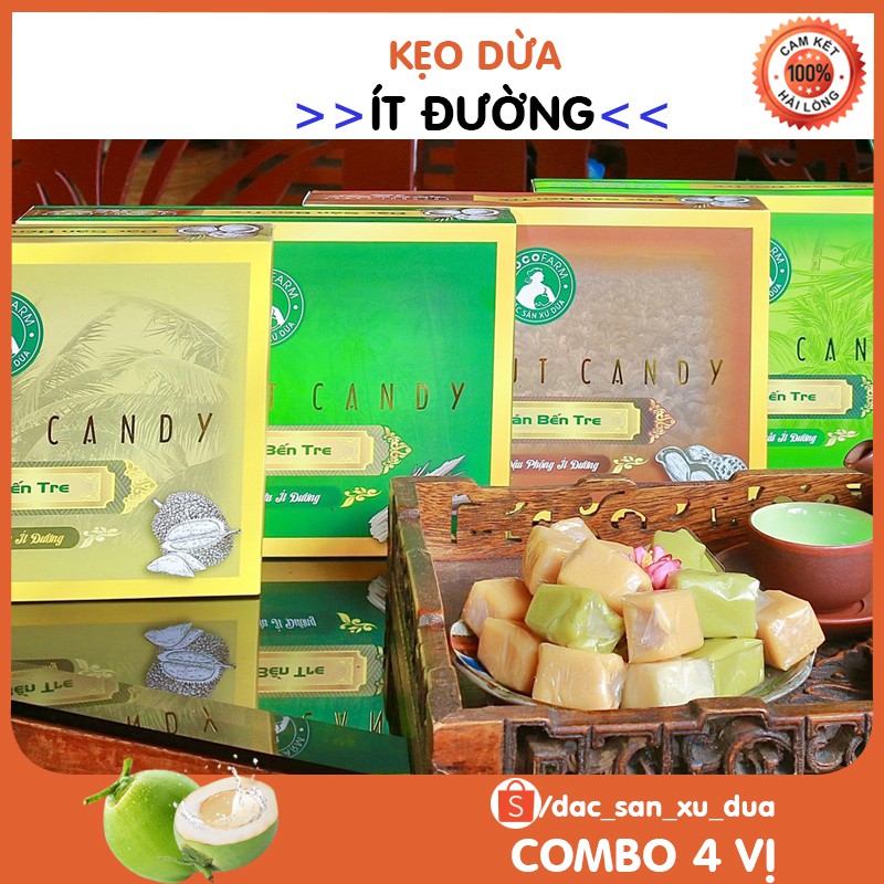 COMBO 4 hộp kẹo dừa Cocofarm nguyên chất mềm dẻo với 4 vị - Đặc sản xứ dừa