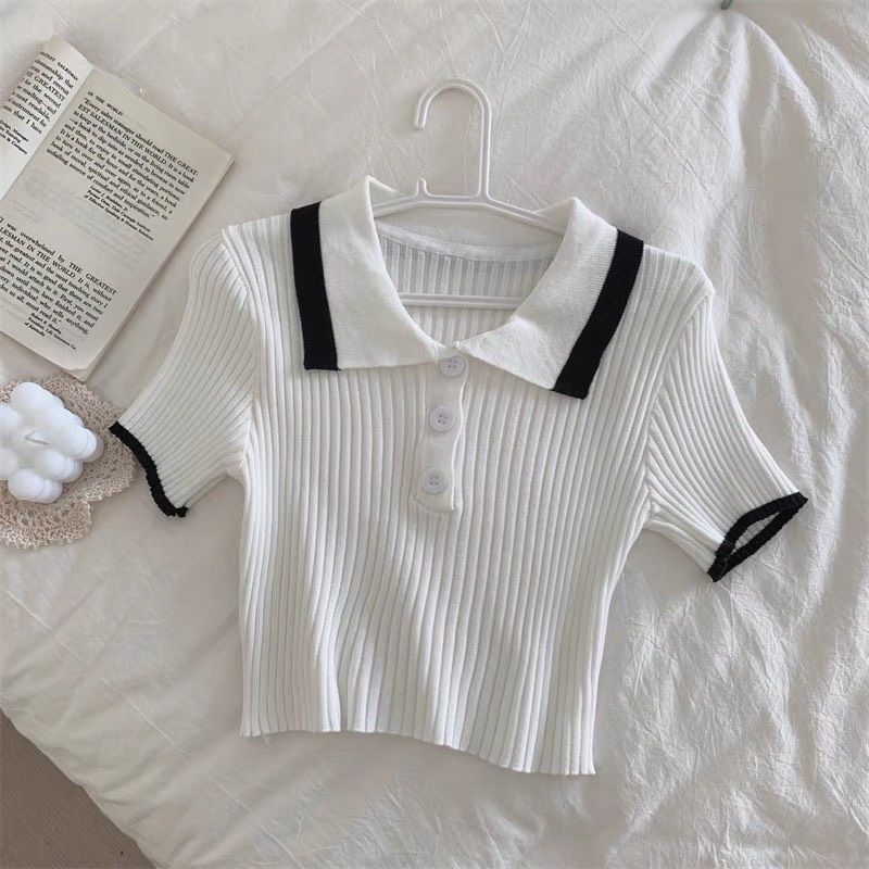 Áo len polo ôm body nữ Fmstyle shop Áo cardigan cổ bẻ nữ màu sắc đơn giãn phong cách hàn quốc 204260047
