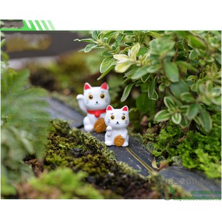 Đôi Mèo trắng dễ thương - Đồ trang trí tiểu cảnh, trang trí sân vườn, tượng mèo may mắn, quà lưu niệm