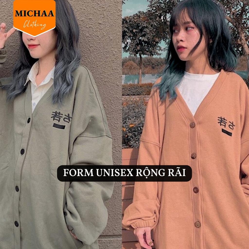 Áo Khoác Nỉ Cardigan Chữ Hàn Thêu Nam Nữ Ulzzang Unisex Kiểu Form Rộng - MICHAA