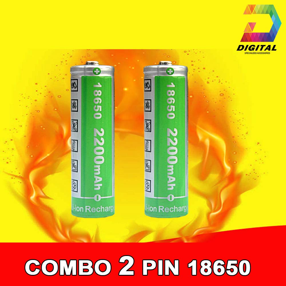 Combo 2 Viên Pin 18650 Lithium-ion 18650 4.2V Dung Lượng 2200mAh