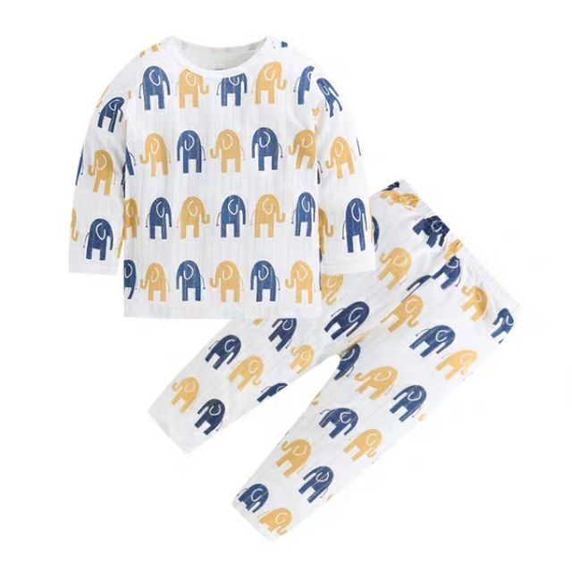 Bộ cotton giấy dài tay cài vai cho bé