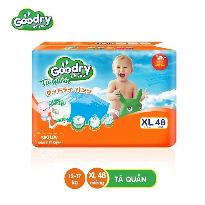 Goodry M60/L54/XL48/XXL44 tã quần trẻ em công nghệ Nhật Bản thấm hút nhanh, siêu mềm mại, khô thoáng