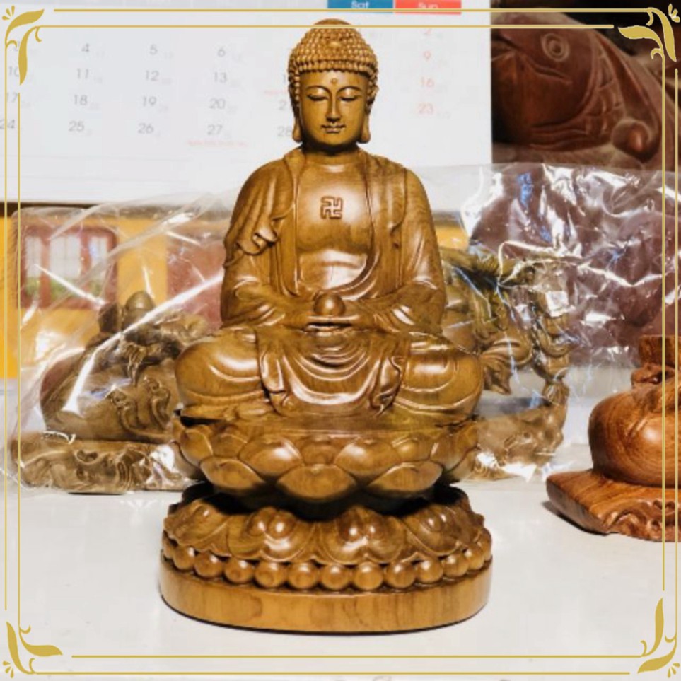Tượng Phật A Di Đà gỗ bách xanh