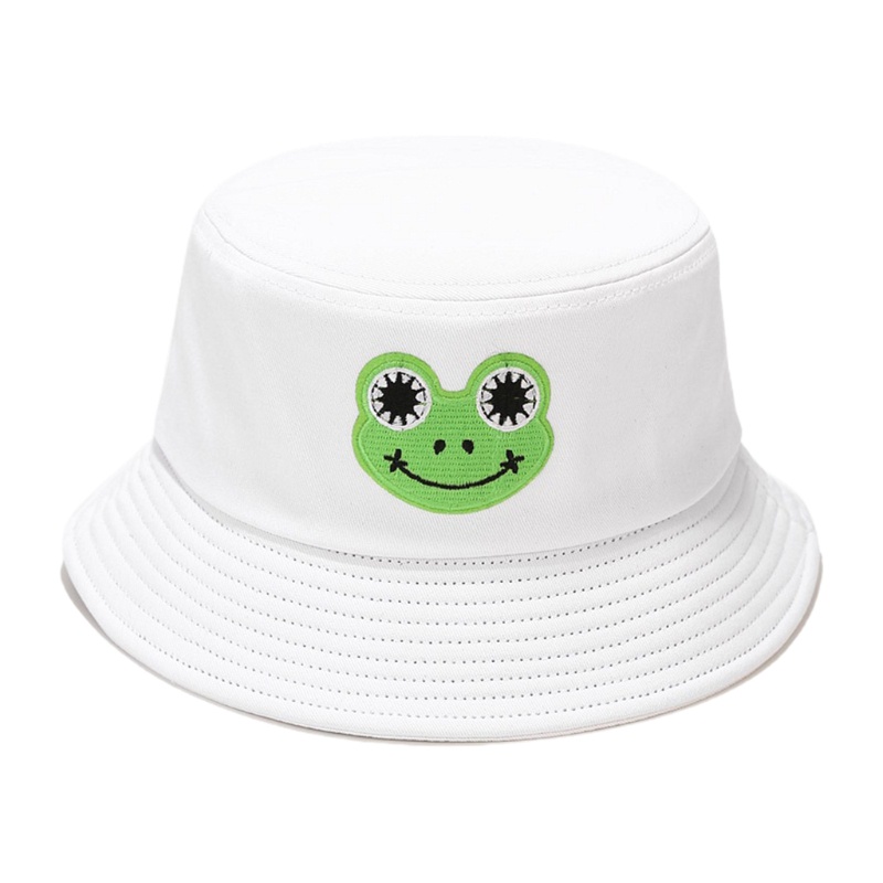 Han Nón Bucket Rộng Vành Cotton Nhãn Dán Ếch Hoạt Hình Có Thể Gập Lại C
