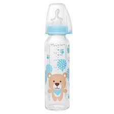 Bình sữa NIP thủy tinh cổ thường 125ml và 250 ml cho bé trai có núm ty chỉnh nha, chống sặc, bằng silicon