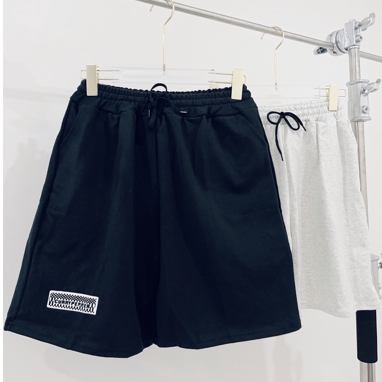 Quần short unisex form rộng CURIPER nam nữ hai màu đen xám chất nỉ cotton phong cách Ulzzang