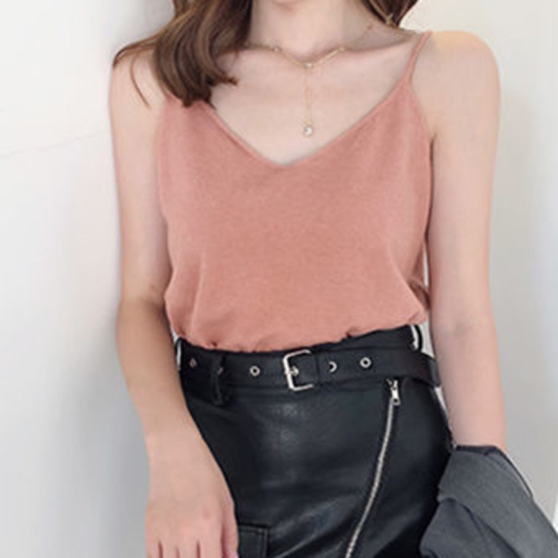 Áo Hai Dây Dệt Kim Màu Sắc Đơn Giản Thời Trang