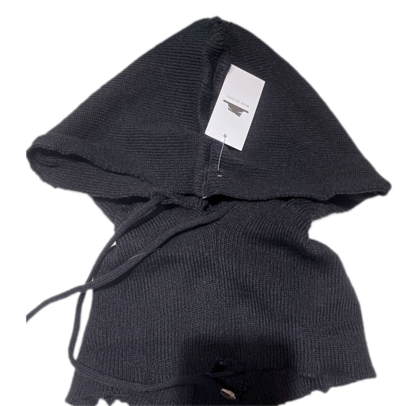 Yếm Len Trùm Đầu 2 Trong 1 Giữ Ấm Cổ Màu Trơn Phối Dây Rút