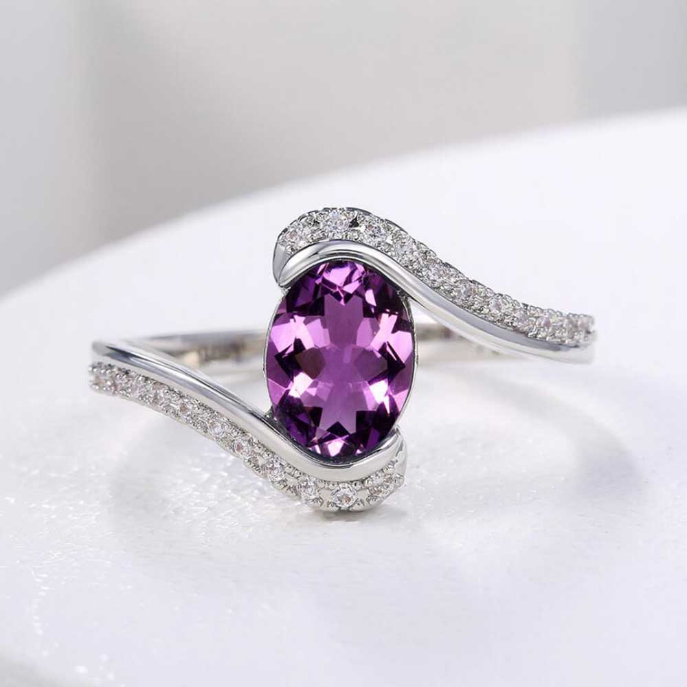 Nhẫn Đính Hôn Bạc 925 Đính Đá Zircon Màu Tím Thời Trang Cho Nữ