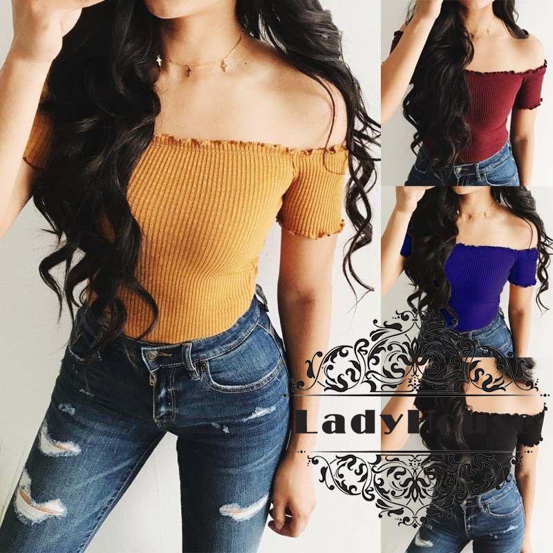 Áo Croptop Tay Dài Trễ Vai Thời Trang 2018 Cho Nữ