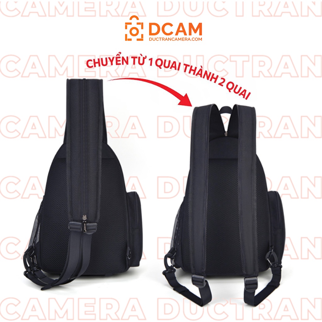 Túi Balo máy ảnh 2 trong 1 form cứng nhỏ gọn chống nước - Caden MINI CB07 - Đựng body + 3 lens to + tripod + phụ kiện...
