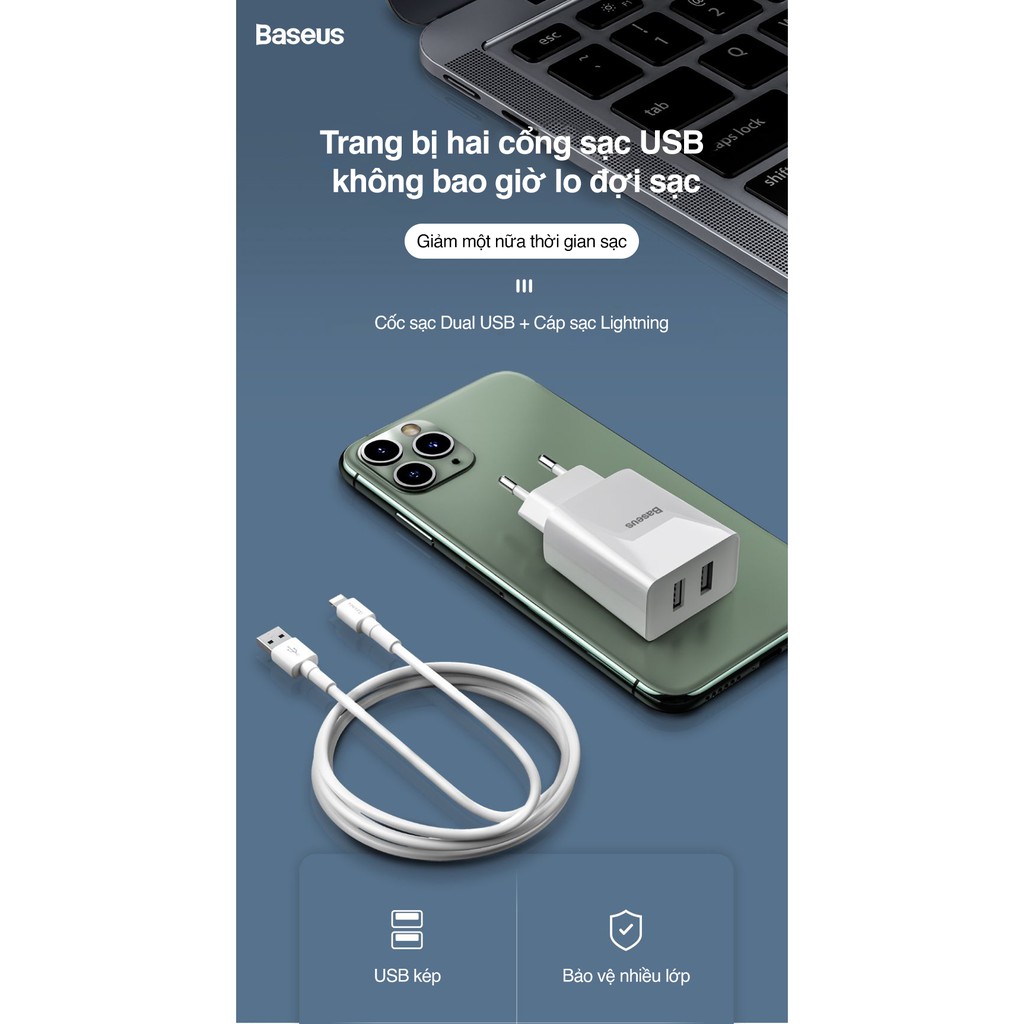 Baseus Speed Mini Bộ Sạc Nhanh Hai Cổng USB Cho Iphone Ipad Bộ sạc du lịch tiện lợi