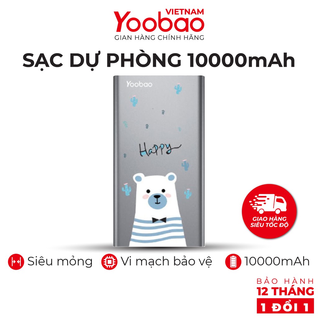 Sạc dự phòng 10000mAh Yoobao A1 Polymer Slim - Hàng chính hãng - Bảo hành 12 tháng 1 đổi 1