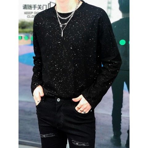 Áo Thun Dài Tay Đính Kim Sa Phiên Bản Hàn Quốc Cá Tính Cho Nam L