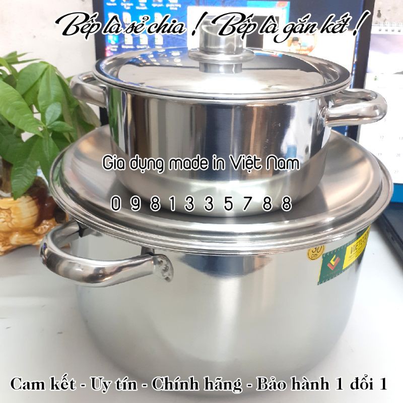 Nồi inox Vietcook size 14, 16, 18, 20, 22, 24, 26, 28, 30, 32 sử dụng được trên bếp từ