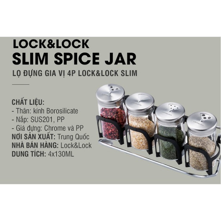 Bộ 4 Lọ Đựng Gia Vị Lock&Lock Slim Spice Jar LLG842 (130mlx4)