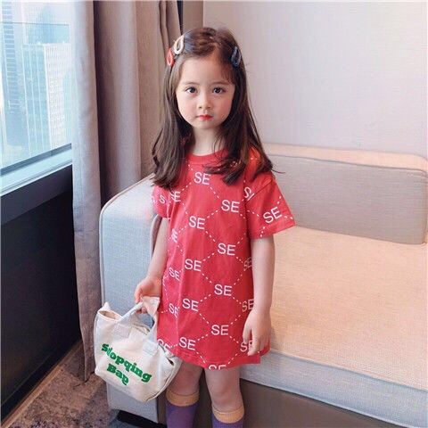 Đầm Thun Ngắn Tay In Hình Chú Gấu Hoạt Hình Dễ Thương Cho Bé Gái