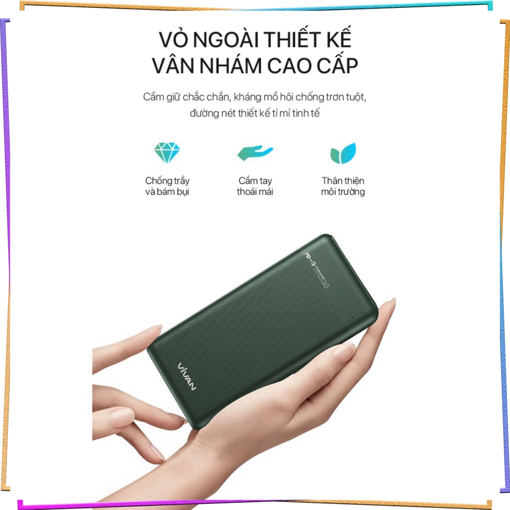 Pin Sạc Dự Phòng 10000mAh VIVAN VPB-M10 Sạc Nhanh Chuẩn PD/QC3.0 18W 2 Output 2 Input