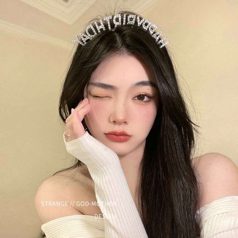 Băng Đô Vương Miện Sinh Nhật Đính Đá Kim Cương Chữ Happy Birthday Phong Cách Hàn Quốc Cho Nữ
