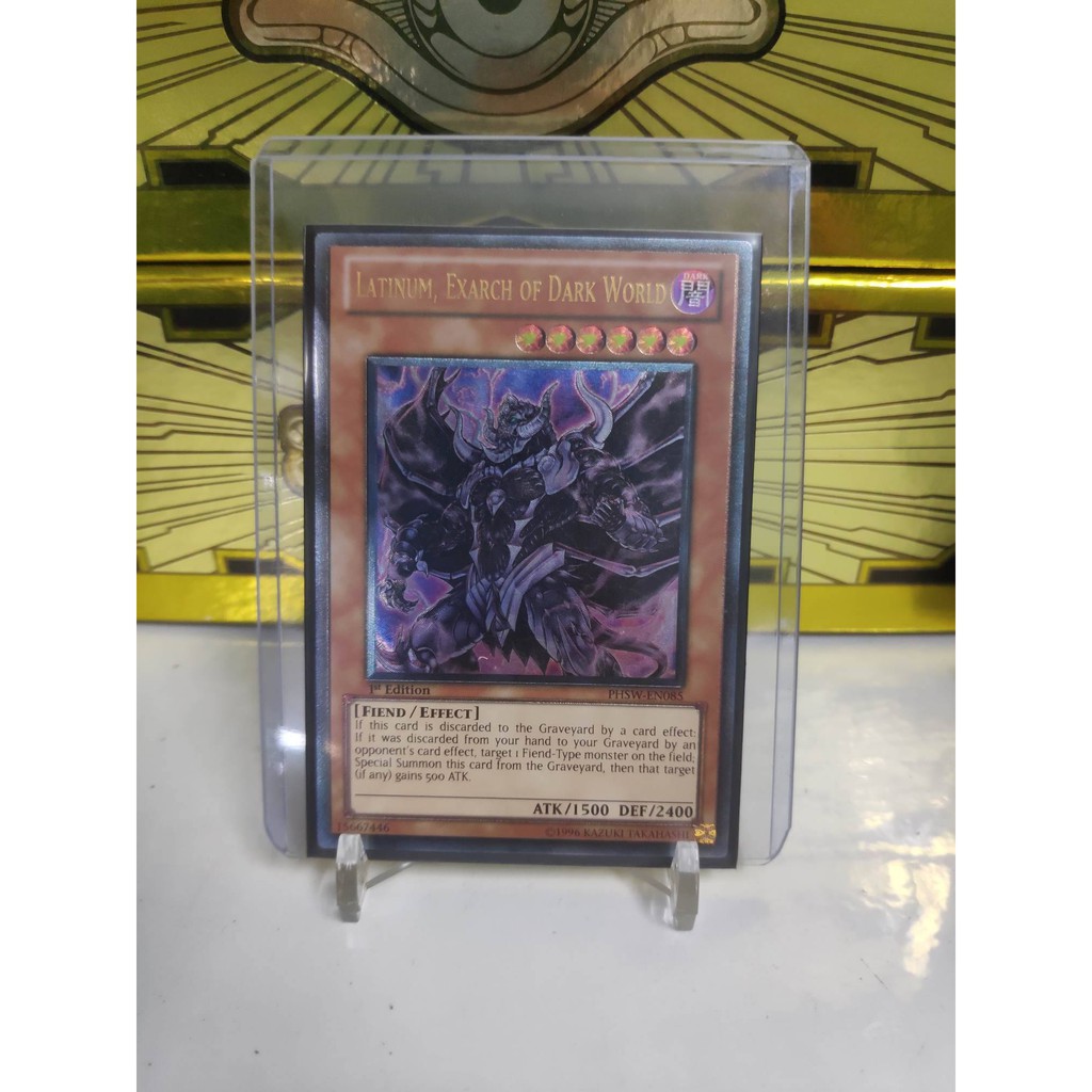 [ Dưa Hấu Yugioh ] Lá bài thẻ bài Latinum, Exarch of Dark World - Ultimate Rare 1st Edition - Tặng bọc bài nhựa bảo quản