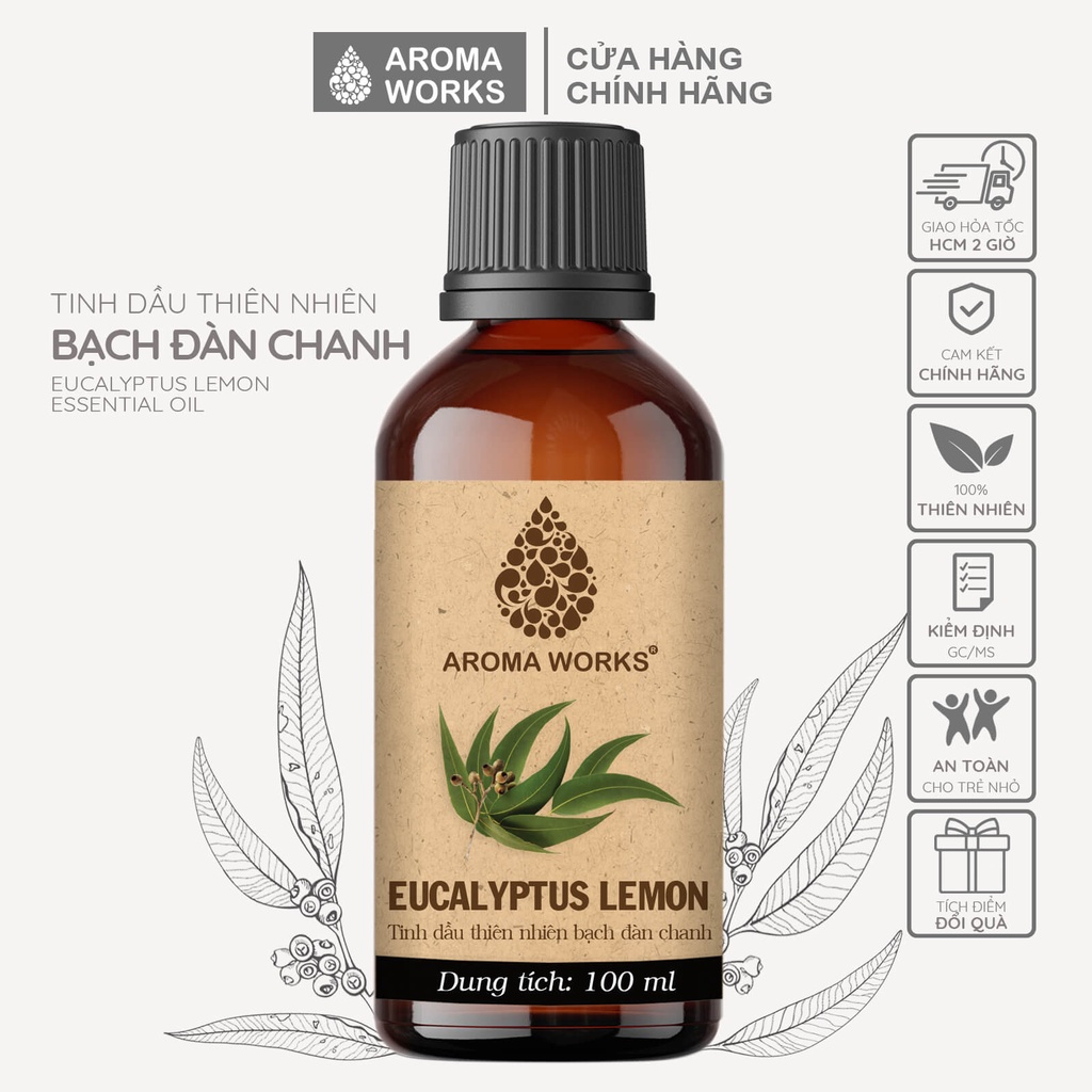 Tinh dầu bạch đàn chanh Aroma Works xông phòng, giúp dễ ngủ, thư giãn, đuổi muỗi, giải cảm, khử mùi 10ml -100ml