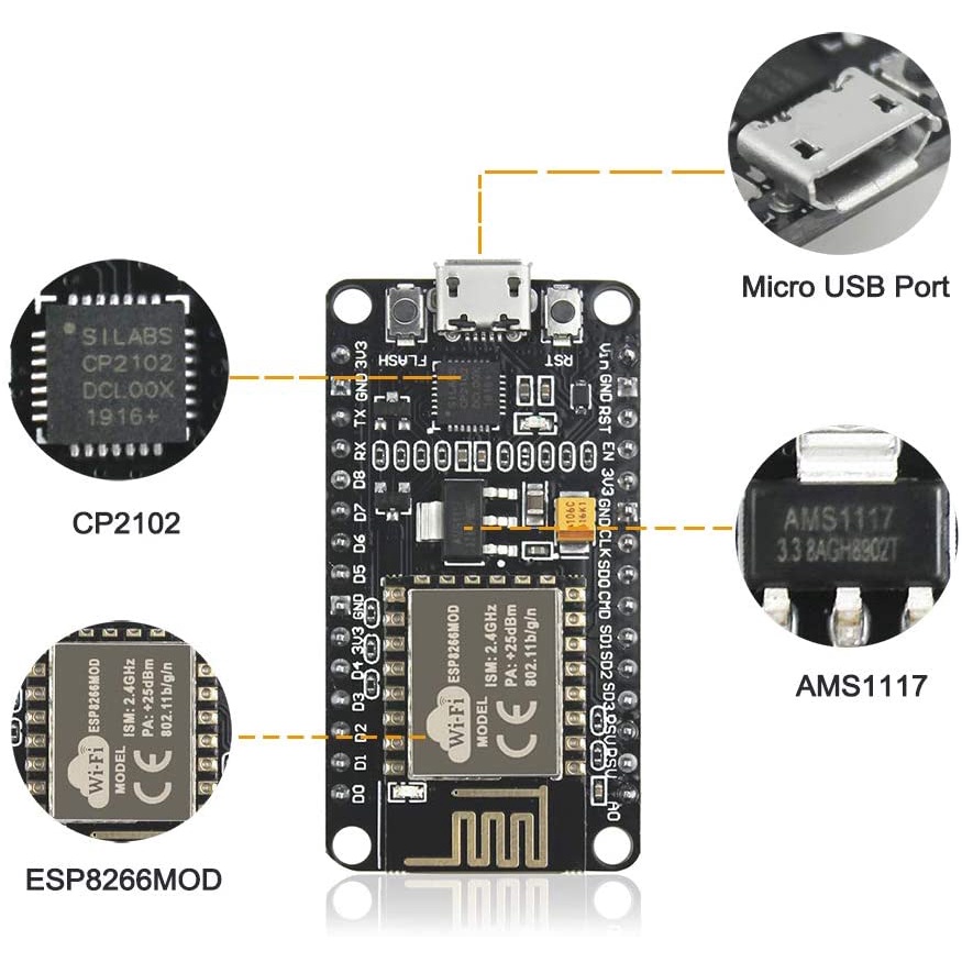 KeeYees Development Board WiFi WLAN Wireless Module for ESP8266 for NodeMCU for ESP-12E for Arduino (1pc)