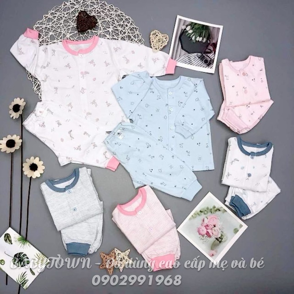 Bộ dài tay cài giữa sơ sinh Miomio 100% cotton mỏng mát