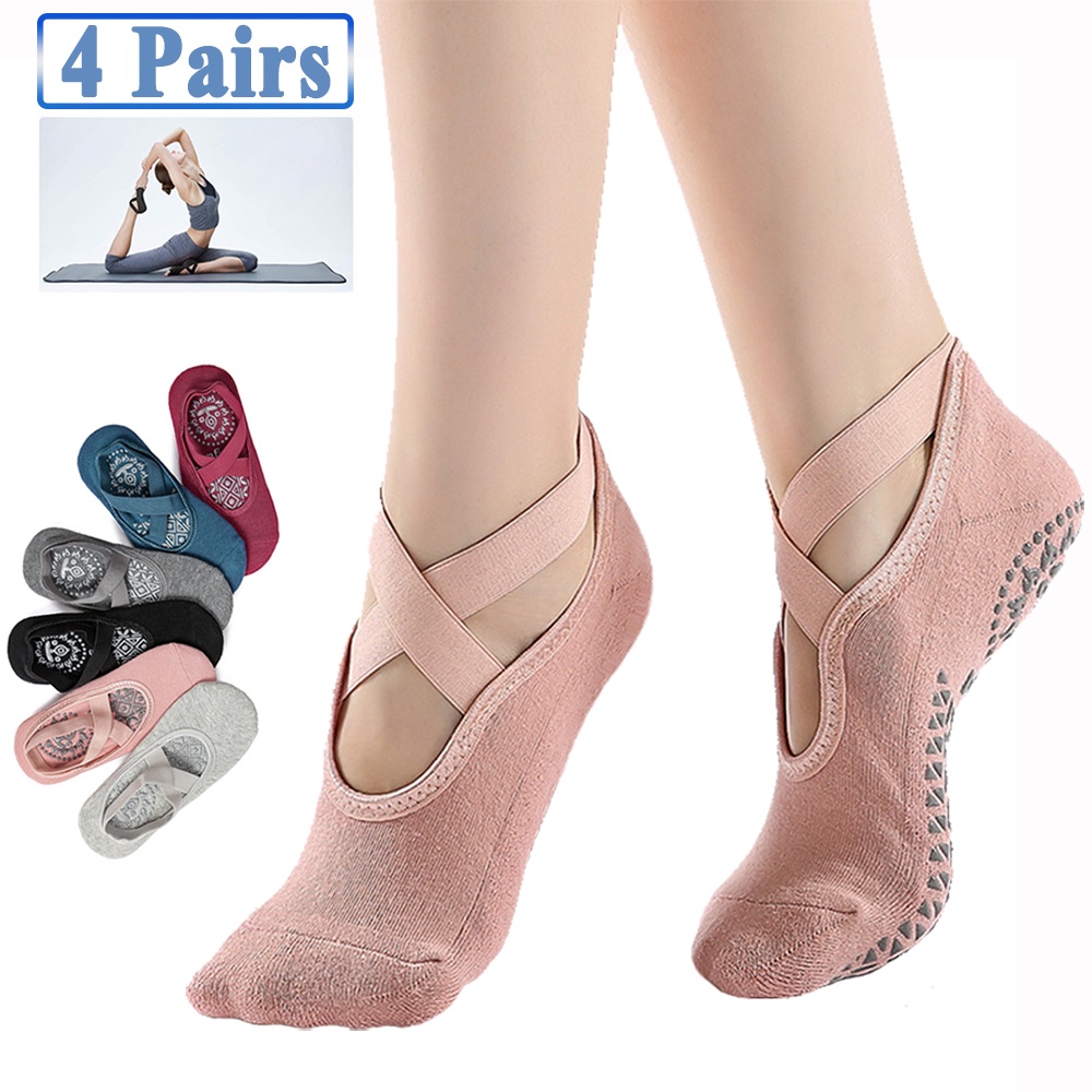 Set 4 Đôi Vớ Chống Trượt Tập Yoga Tiện Dụng Cho Nữ