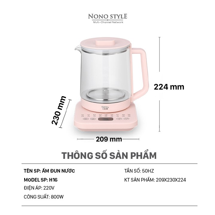 Ấm đun siêu tốc bình thủy tinh 1.5 lít Lotor H16 - Đa chức năng 18 chế độ pha trà, hâm sửa - BẢO HÀNH 12 THÁNG