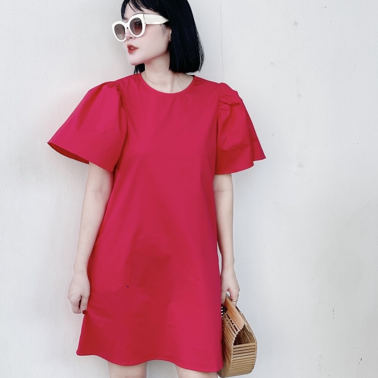 LIIN - Đầm Suông Nữ Trơn Tay Điệu Ruffle Sleeves Dress V00583