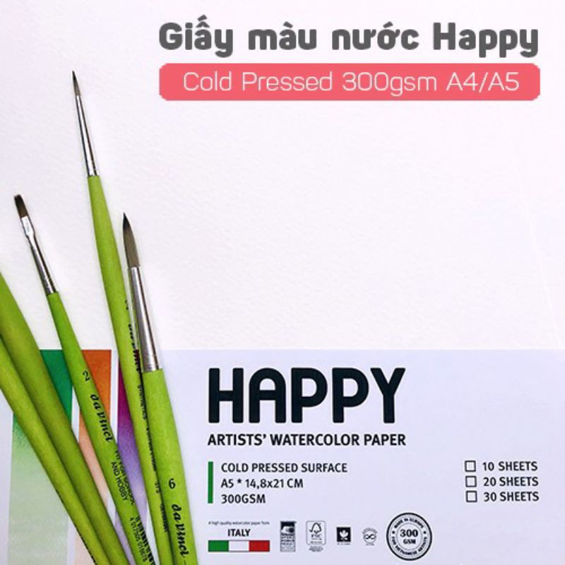 Giấy Vẽ Màu Nước HAPPY vân Cold 300gmss