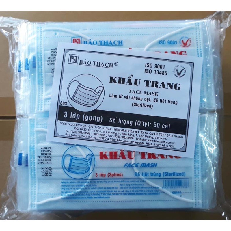 ✅ [TIỆT TRÙNG] Khẩu Trang Y Tế- Bảo Thạch Tiệt Trùng (3 Lớp - Bịch 50 Cái) -VT0611